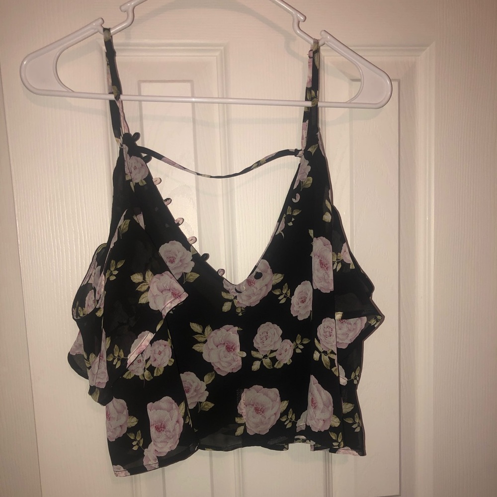 Forever 21 Rose Print Cropped Tank Top